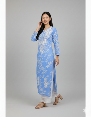 Blue Floral Embroidered