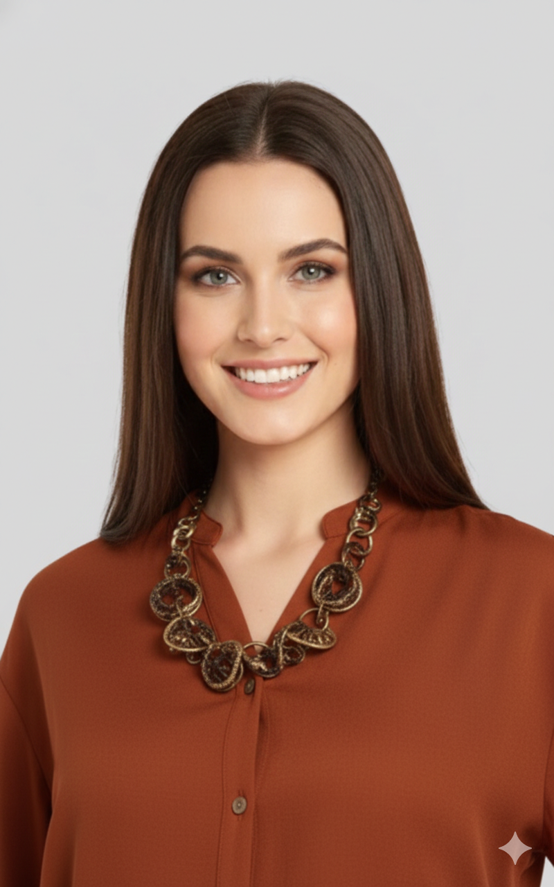 Nadia 9 Stylish Co-ord Set With Collared And Brown Trimmings