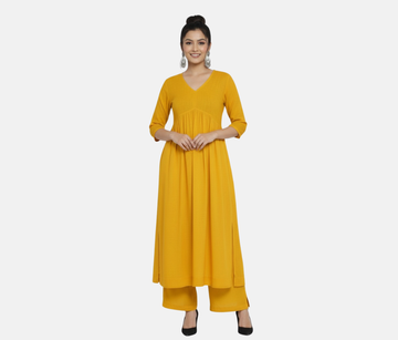 Soona Stylish Cambric Cotton V-Neck Kurta Set With Silver Stitch Lines Paired With Comfortable Pants
