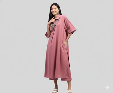 Blush Stylish Co-ord Set With Collared And Brown Trimmings